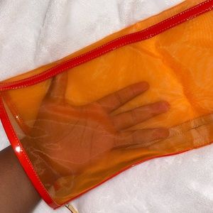 Orange Mesh Thigh High Boots (square heel)